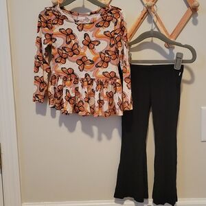 Posh Peanut Bowie peplum top and black ribbed flare leggings
